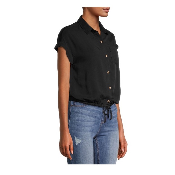 No Boundaries Juniors' Button Front Cinched Blouse - Picture 2 of 4